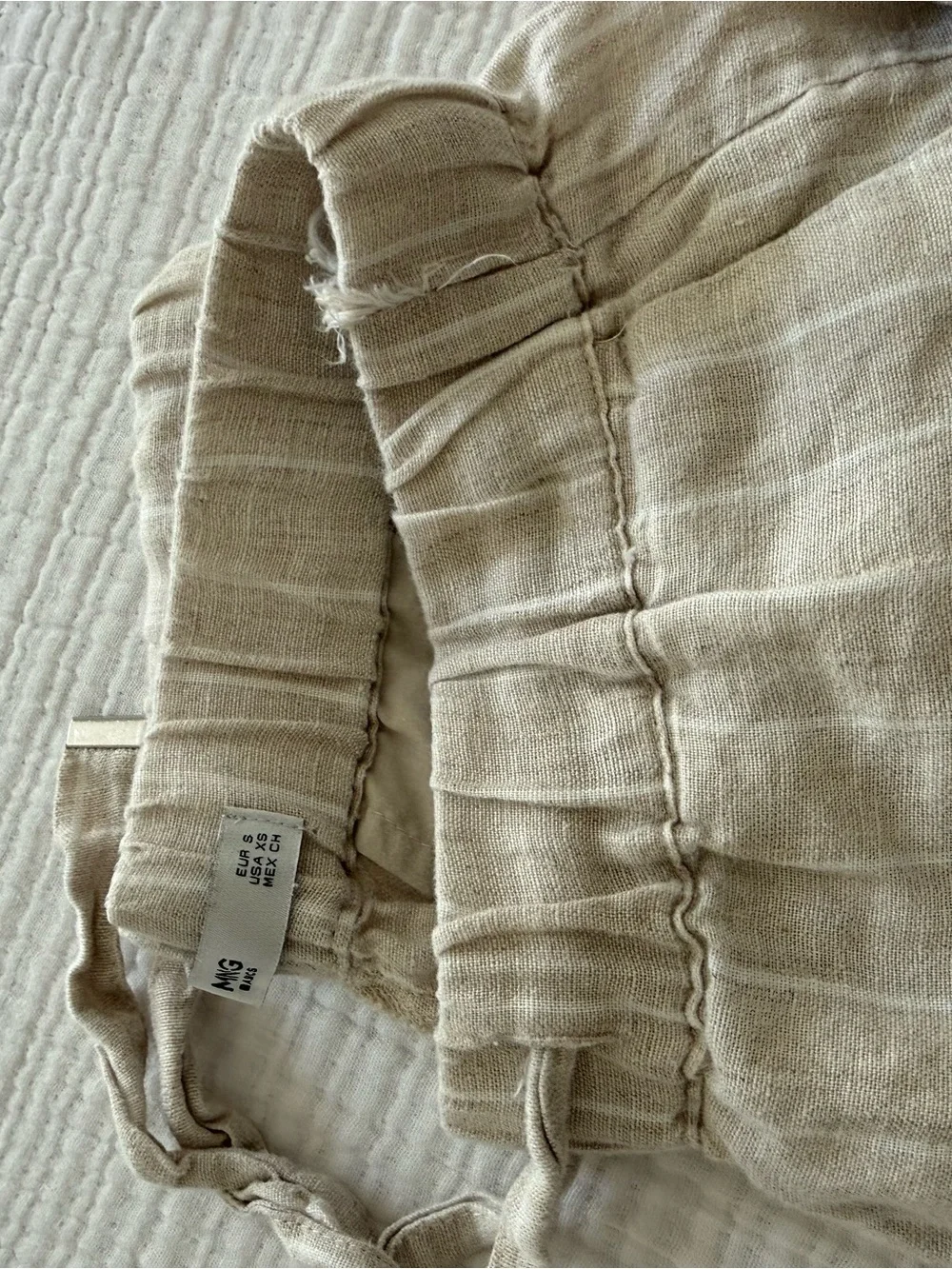 Mango Light Beige Striped Linen-Blend Pants